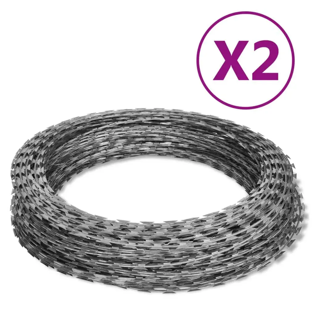 Razor Wires Helical Wire Rolls 2 pcs Galvanized Steel 196.9 Feet Security Barrier