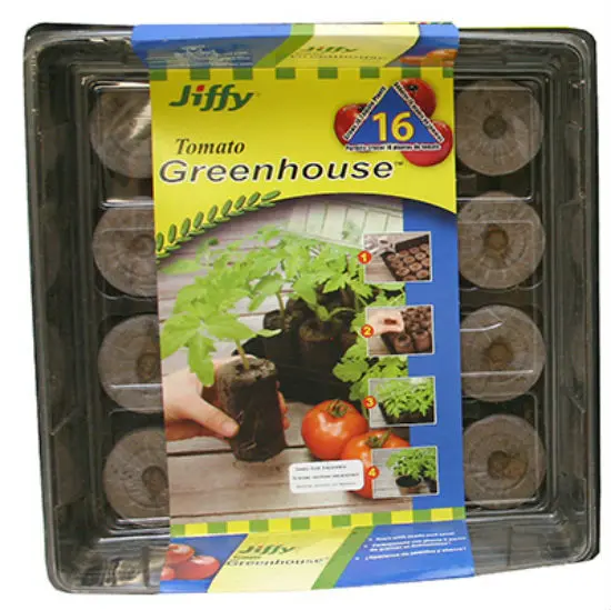 Jiffy Peat Pellet Tomato Greenhouse 11x11 Inch 16-Count Seed Starting