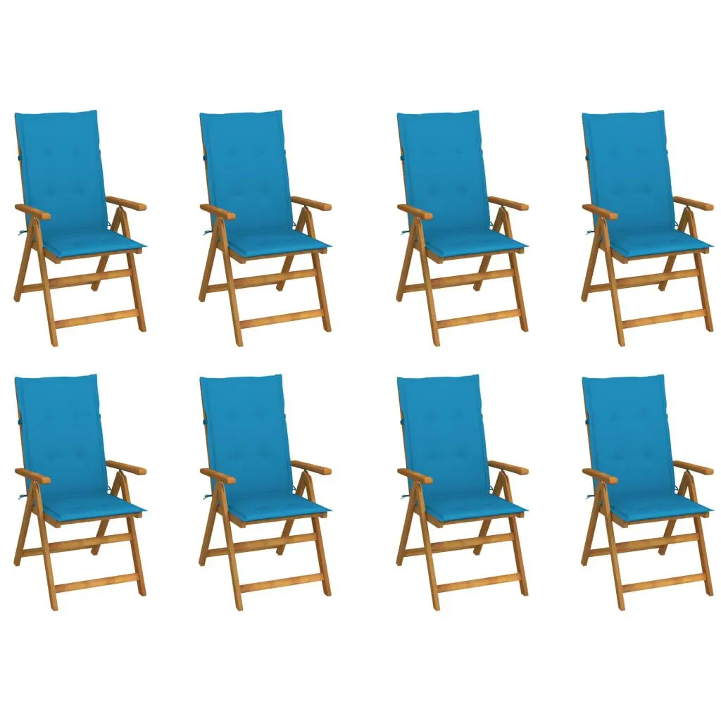 8 Piece Folding Patio Chairs Set Cushions Solid Acacia Wood Outdoor Seating