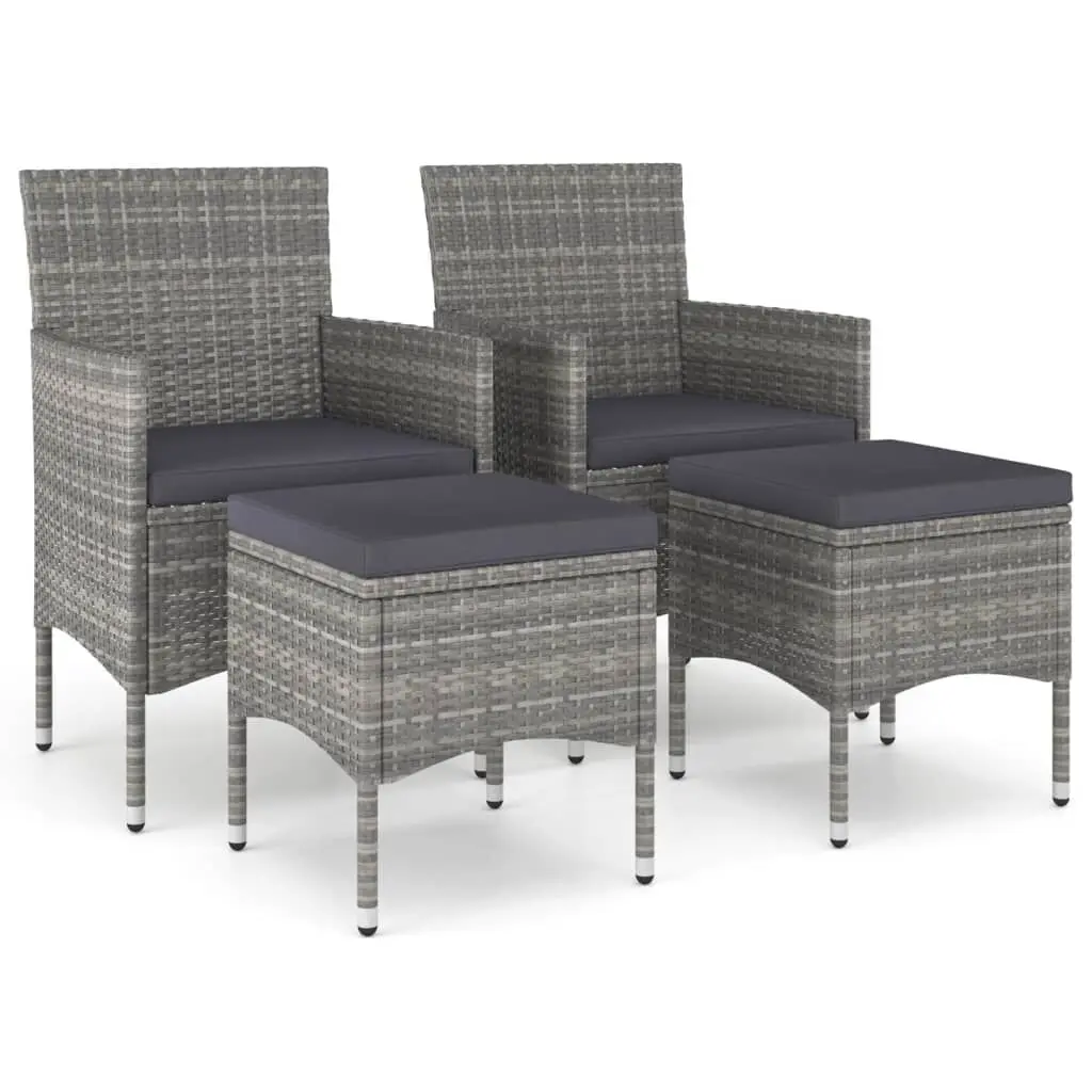 4 Piece Patio Chair and Stool Set Poly Rattan Gray Outdoor Furniture