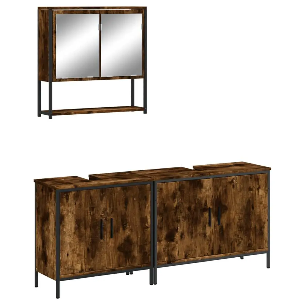 3 Piece Smoked Oak Engineered Wood Bathroom Furniture Set