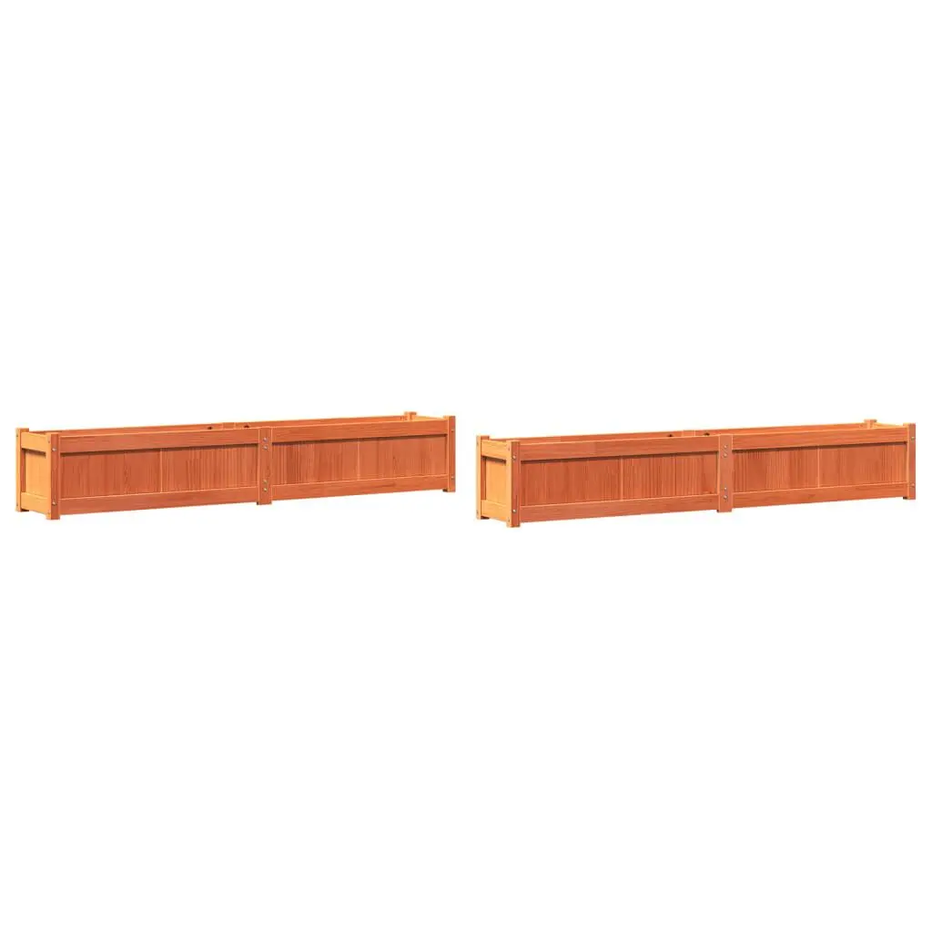 2 Piece Wax Brown Solid Wood Pine Garden Planter Set
