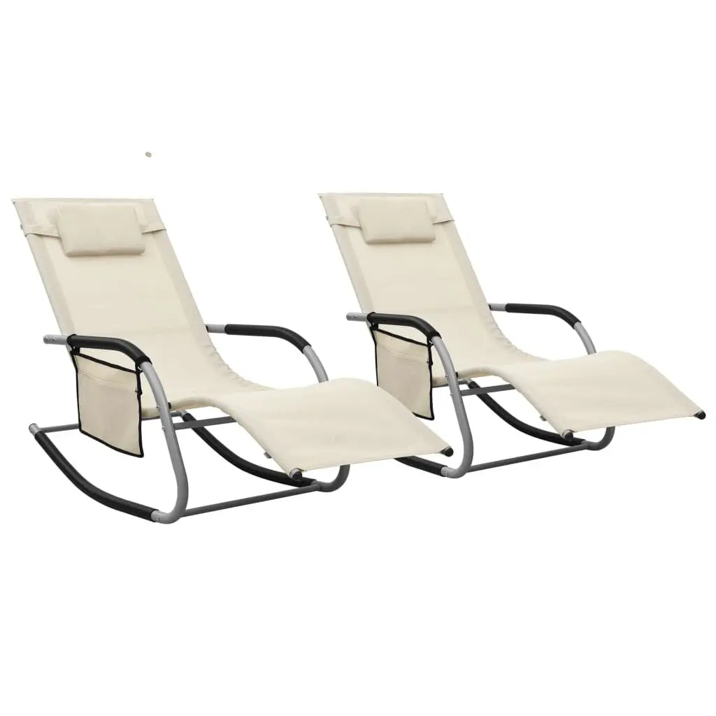 Sun Loungers 2 pcs Textilene Cream and Gray Outdoor Patio Furniture Set