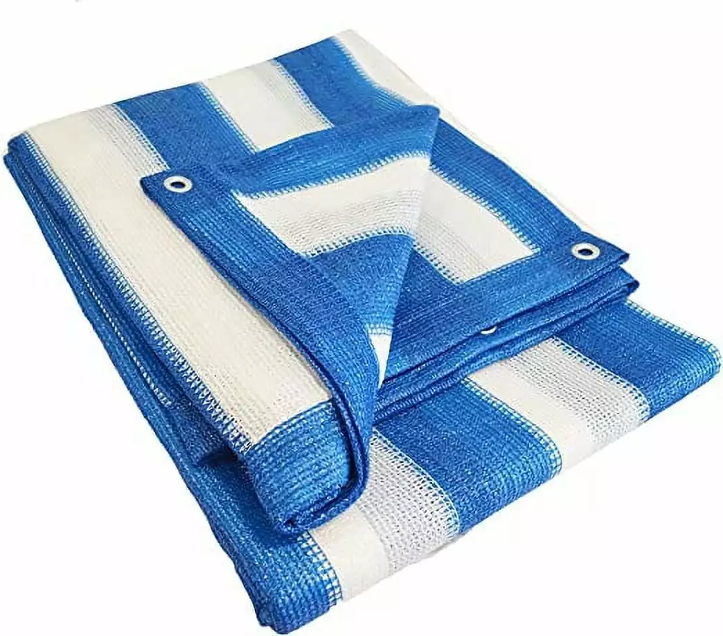 Blue White Stripe Outdoor Shade Net Koi Pond Screen Mesh Tarp 8x10 EZ Travel