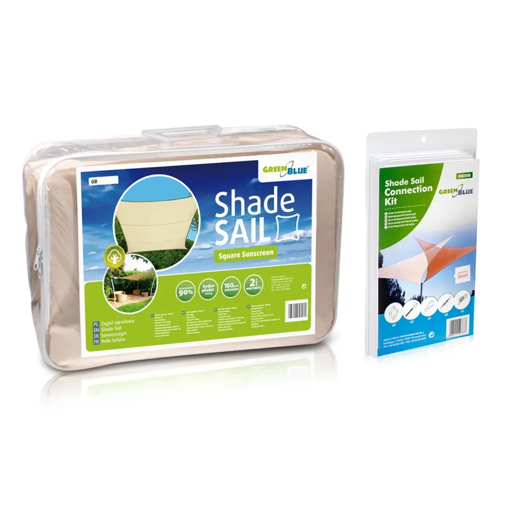 GreenBlue GB503 UV Polyester-based Garden Shade Sail, 3.6m Square, Cream Color, Hydrophobic Surface, GB508