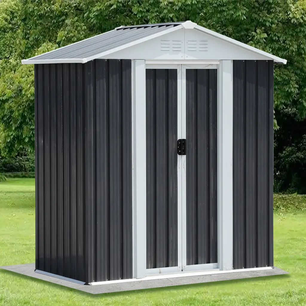 Outdoor Water-resistant Garden Tool Storage Shed 5ft x 3ft Apex Roof Grey hdstorzon-w2794