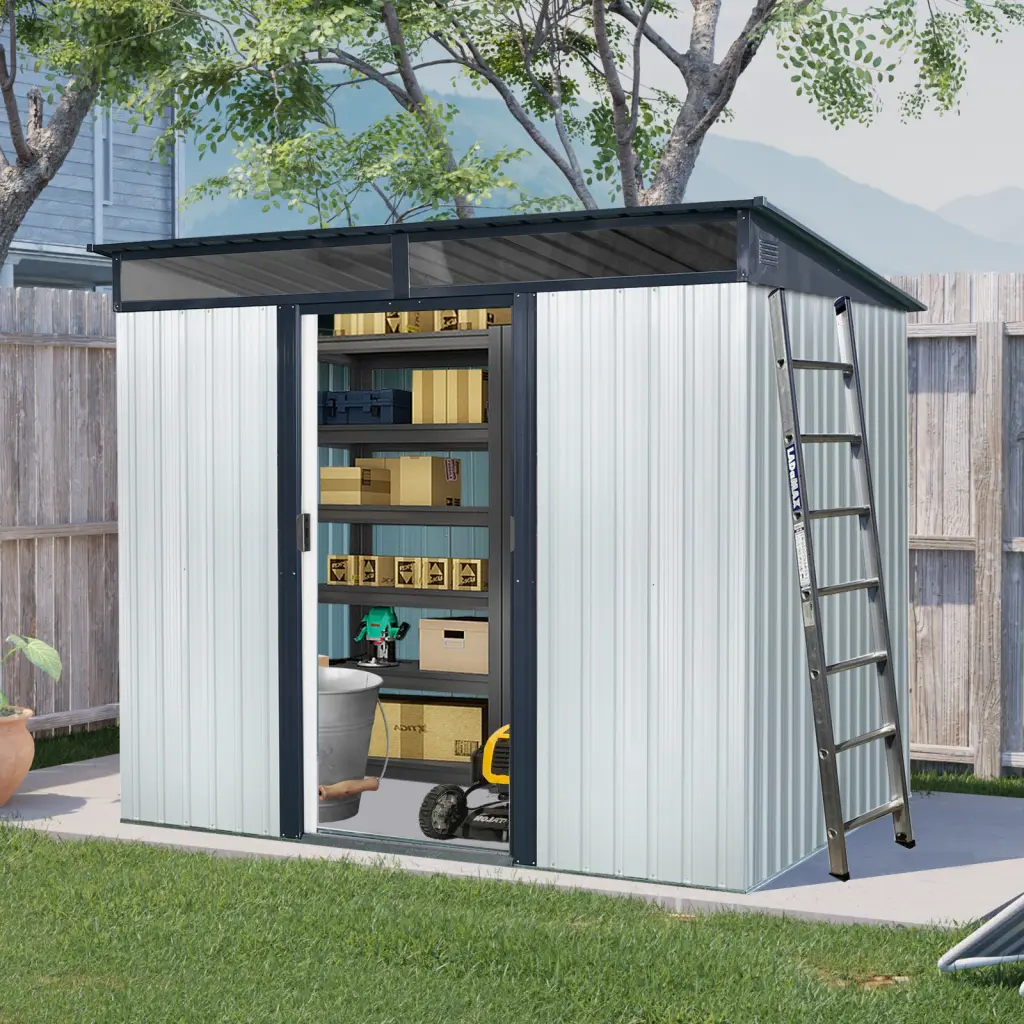 8Ft X 6Ft Outdoor Metallic Storage Shed Lockable Sliding Doors and Transparent Panels w-540 wwc