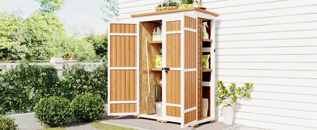 Outdoor 5.5Ft H x 4.1Ft L Wood Storage Shed Garden Tool Cabinet Weatherproof Design rnb