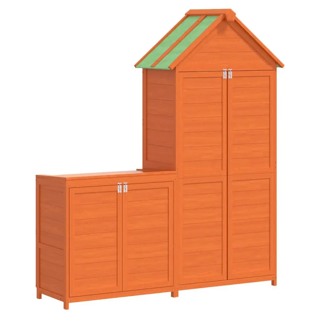 2 Piece Garden Tool Shed Set Brown Solid Wood Pine Outdoor Storage Solution