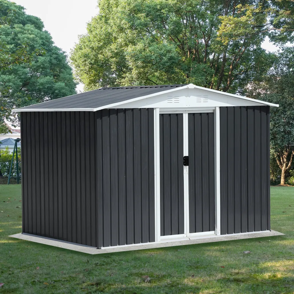Outdoor Storage Garden Bike Shed 8X6 Feet Apex Roof Dark Grey Aluminum Frame hdstorzon-w2794