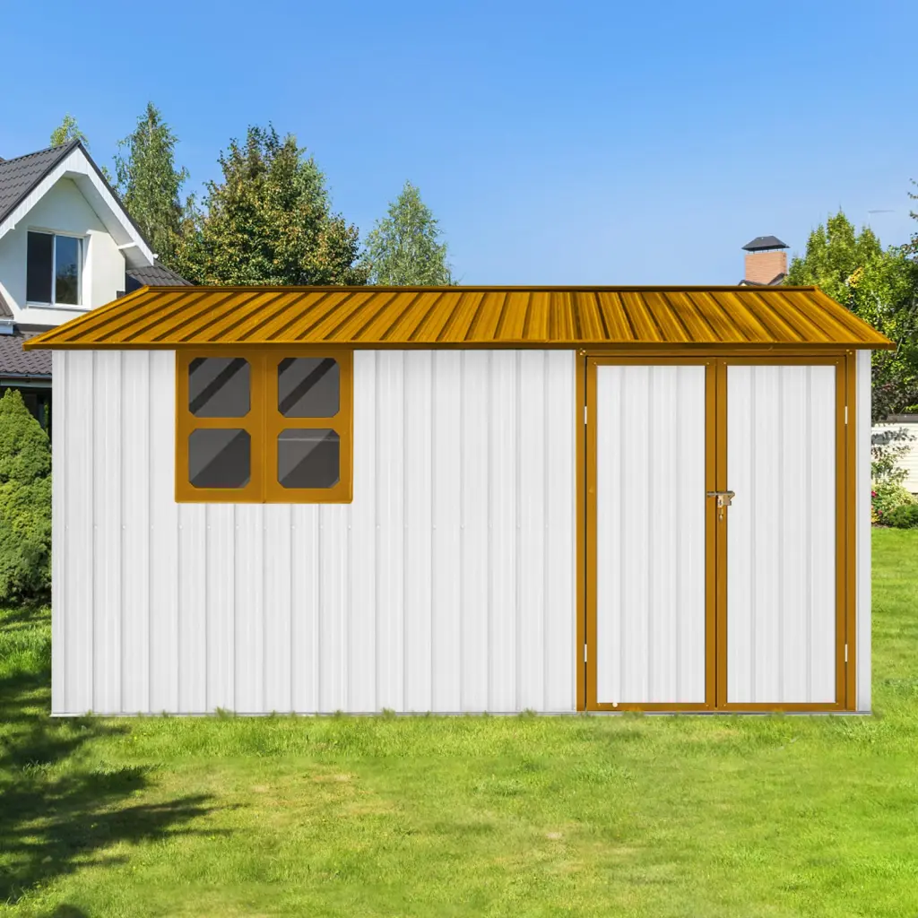 Metallic Garden Shed 10ft x 12ft Outdoor Storage Shed Window White And Yellow storage sheds