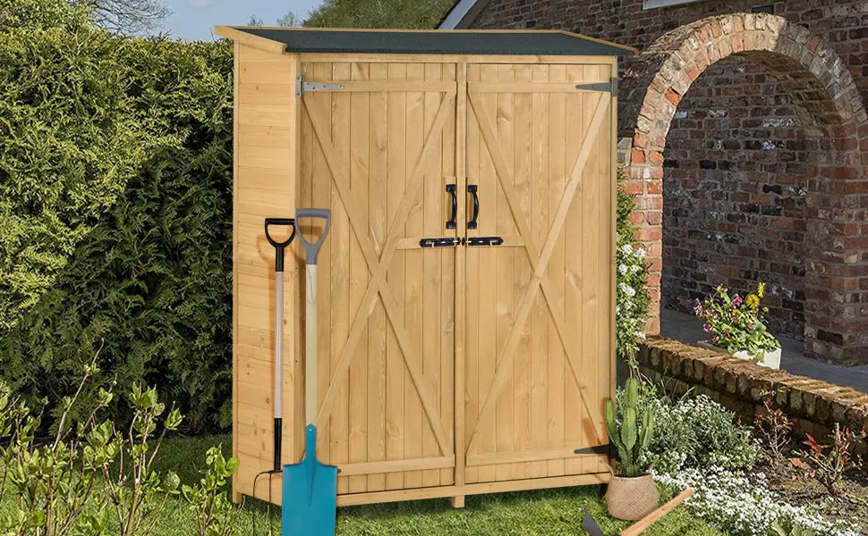 Outdoor 5.3Ft Hx4.6Ft L Wood Storage Shed Tool Organizer Garden Shed topmax