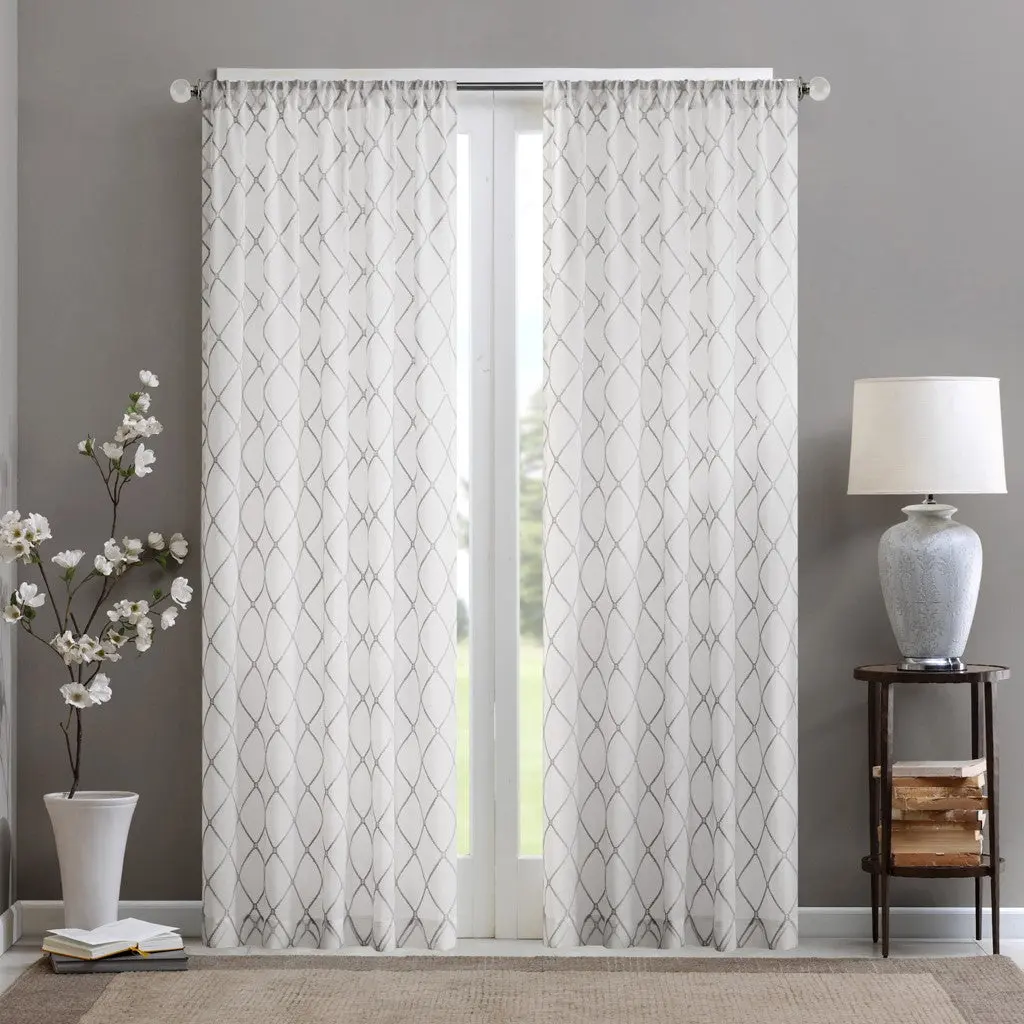 Diamond Sheer Window Drape Panel Only 1 Pc Panel Off White Gray Polyester jla