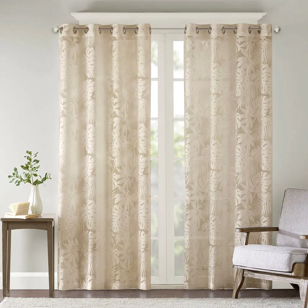 Palm Leaf Burnout Window Sheer Curtain Multicolor Polyester Light Filtering Drapes jla