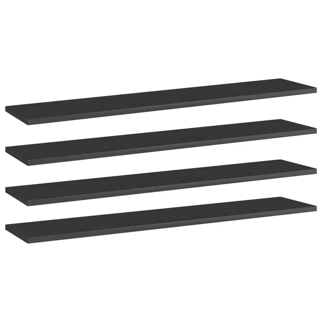 4 Piece Bookshelf Boards High Gloss Black 39.4x7.9x0.6 Inches Engineered Wood Shelves