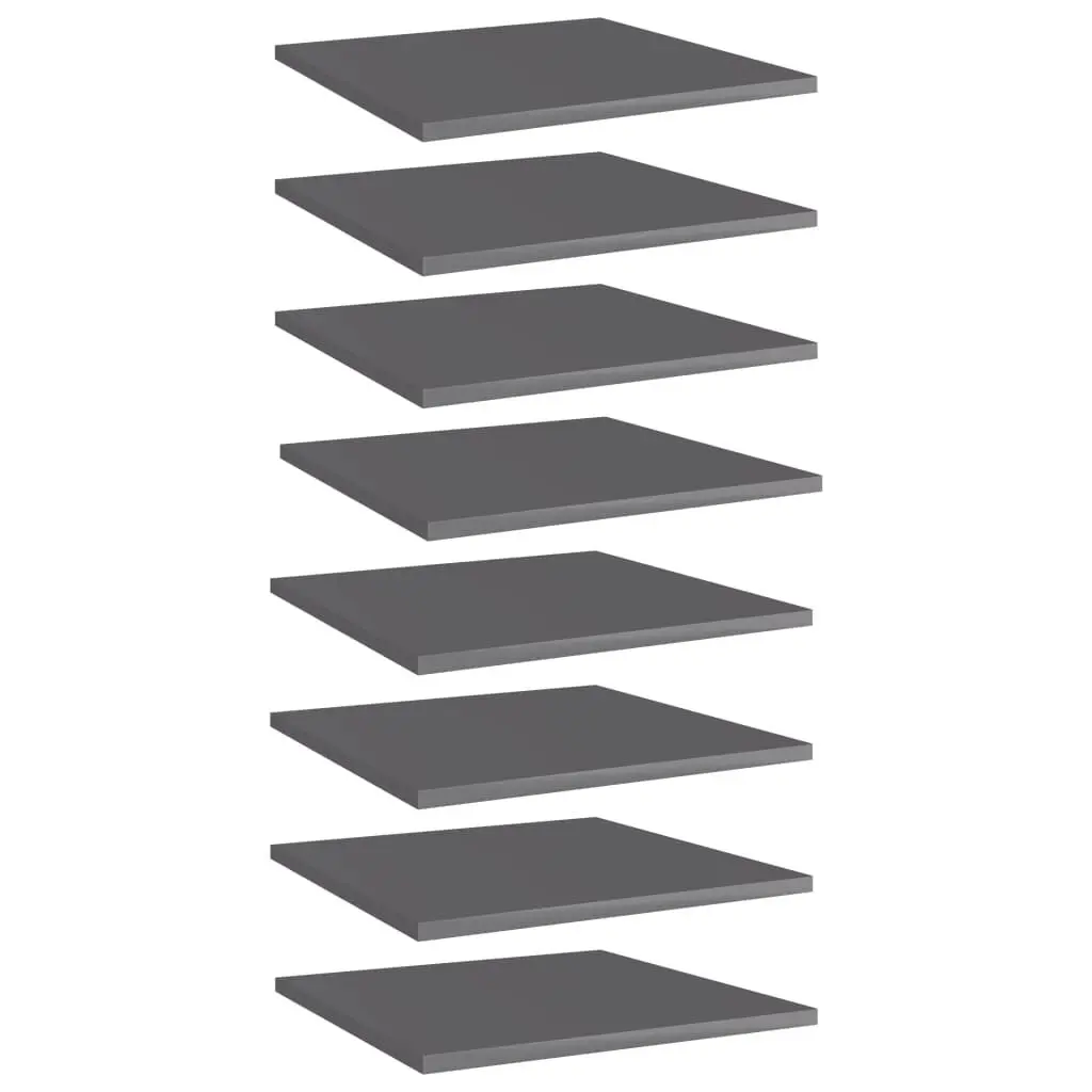 8 Piece Bookshelf Boards High Gloss Gray 15.7x15.7x0.6 Inches Engineered Wood Shelves