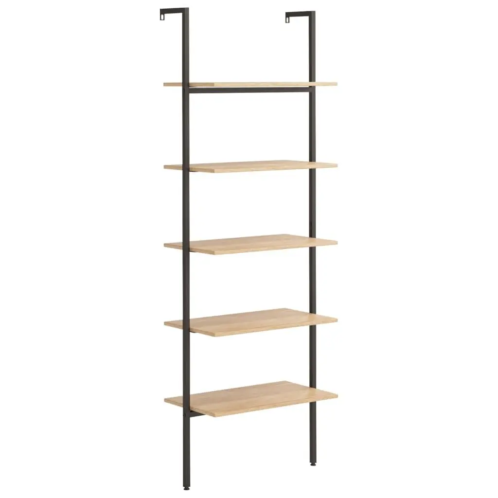 5-Tier Leaning Shelf Light Brown and Black 25.2x13.8x72.8 Inches