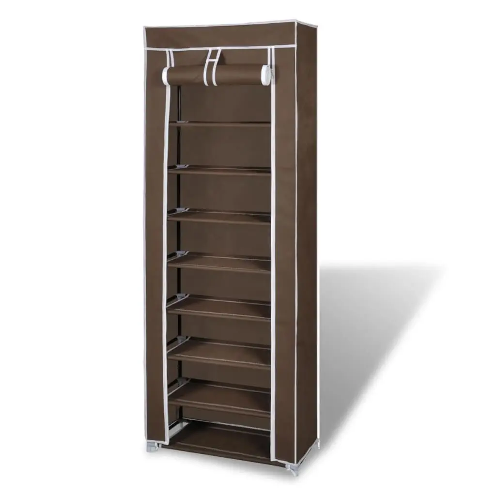 Fabric Shoe Cabinet Cover 22x11x64 Inches Brown Storage Organizer