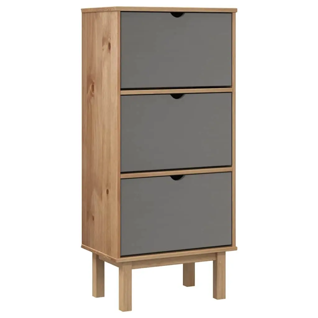 OTTA Shoe Cabinet 3 Drawers Brown & Gray Solid Pine Wood Storage