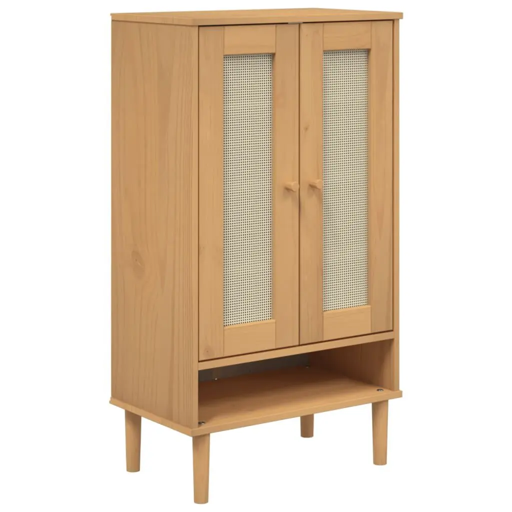 Shoe Cabinet SENJA Rattan Look Brown 23.4x13.8x42.1 Inches Solid Wood