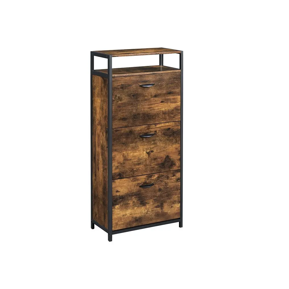 Shoe Cabinet 3 Flip Doors Storage Organizer Entryway VASAGLE