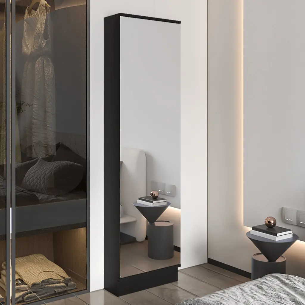 Ruan XL Shoe Rack Mirror Five Shelves Single Door Cabinet Indoor Use fm furniture