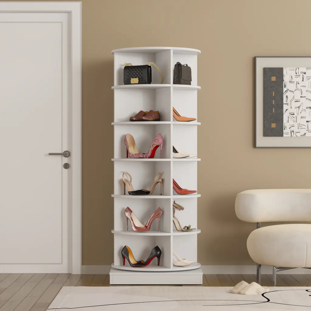 360 Rotating Shoe Cabinet 6 Layers White Melamine Shoe Organizer zr furniture