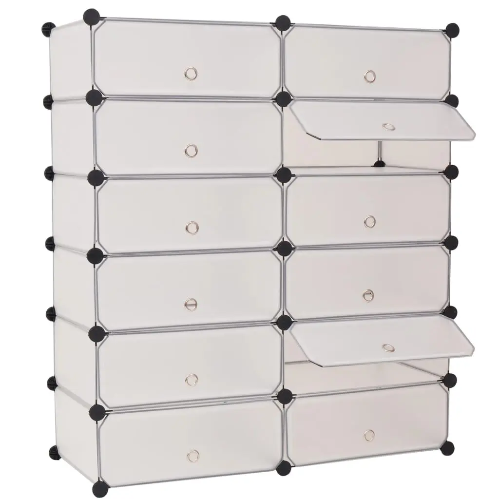 Interlocking Shoe Arranger 12 Compartments White Shoe Storage