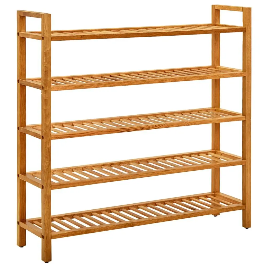 Shoe Rack 5 Shelves 39.4x10.6x39.4 Inches Solid Oak Wood Entryway Storage