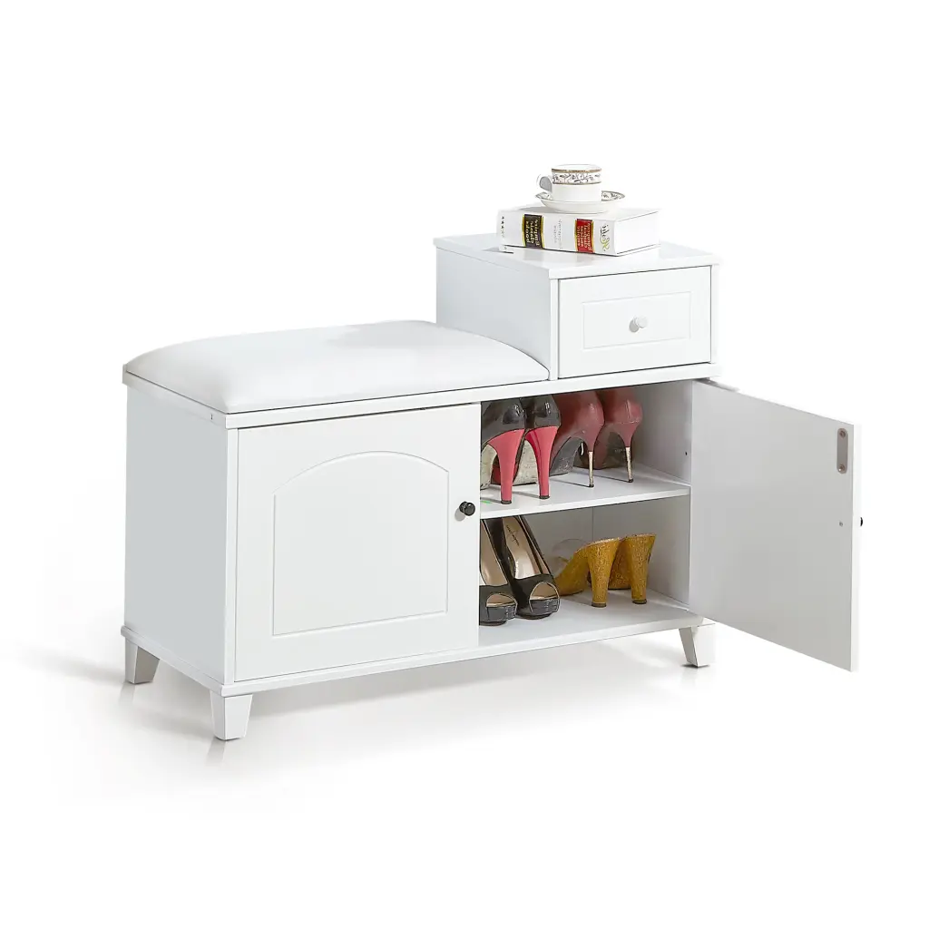 Wooden Shoe Storage Stool Drawers White MDF Multipurpose Furniture w2181