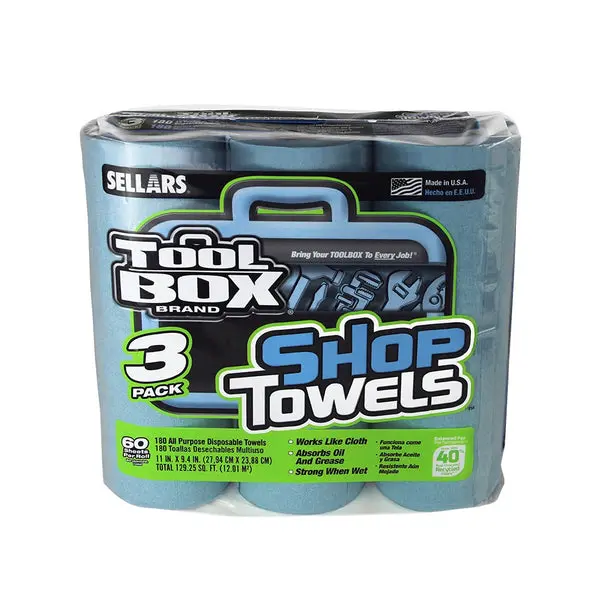 ToolBox Absorbent Disposable Shop Towel Roll Blue 3-Pack Cleaning and Spills