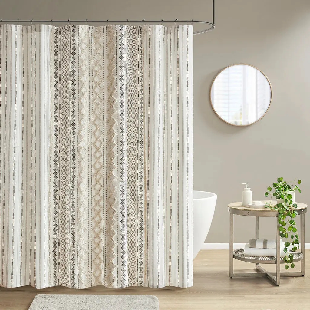 Cotton Printed Shower Curtain Chenille Ivory Cotton Bathroom Décor jla