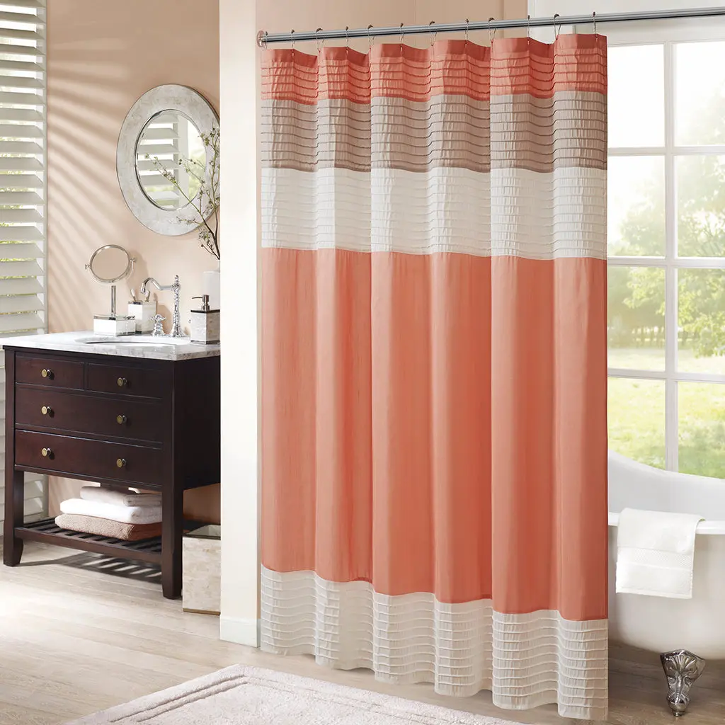 Faux Silk Shower Curtain Coral Polyester Waterproof Bathroom Décor jla