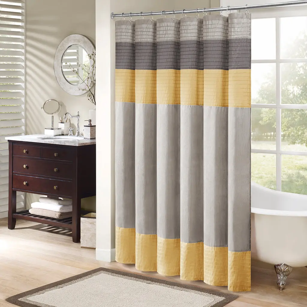 Faux Silk Shower Curtain Yellow Polyester Waterproof Bathroom Decor jla