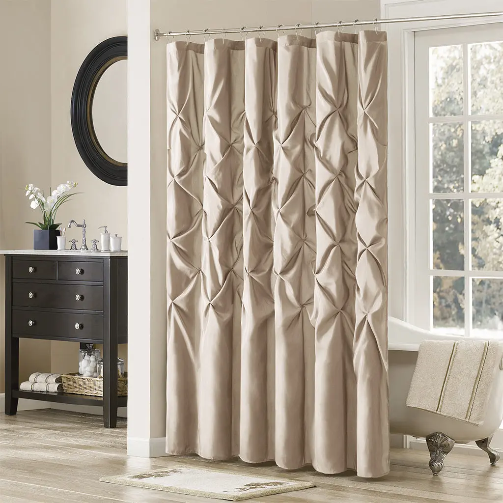 Taupe Cotton Tufted Semi Sheer Shower Curtain jla