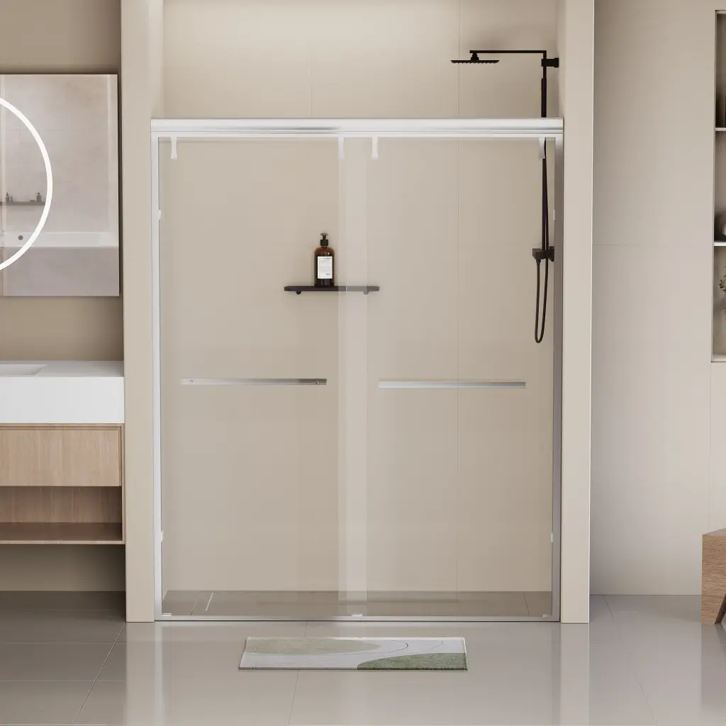 56-60 Inch W x 76 Inch H Semi Frameless Shower Door Double Sliding Glass Enclosure bathininc