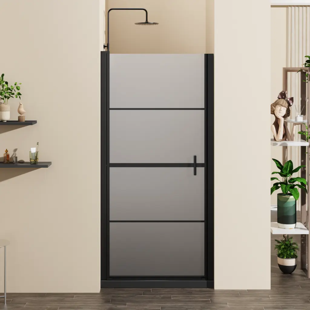Goodyo 34X72 Framed Pivot Swing Shower Door Frosted Tempered Glass Gray Bathroom Accessory goodyo bathroom products