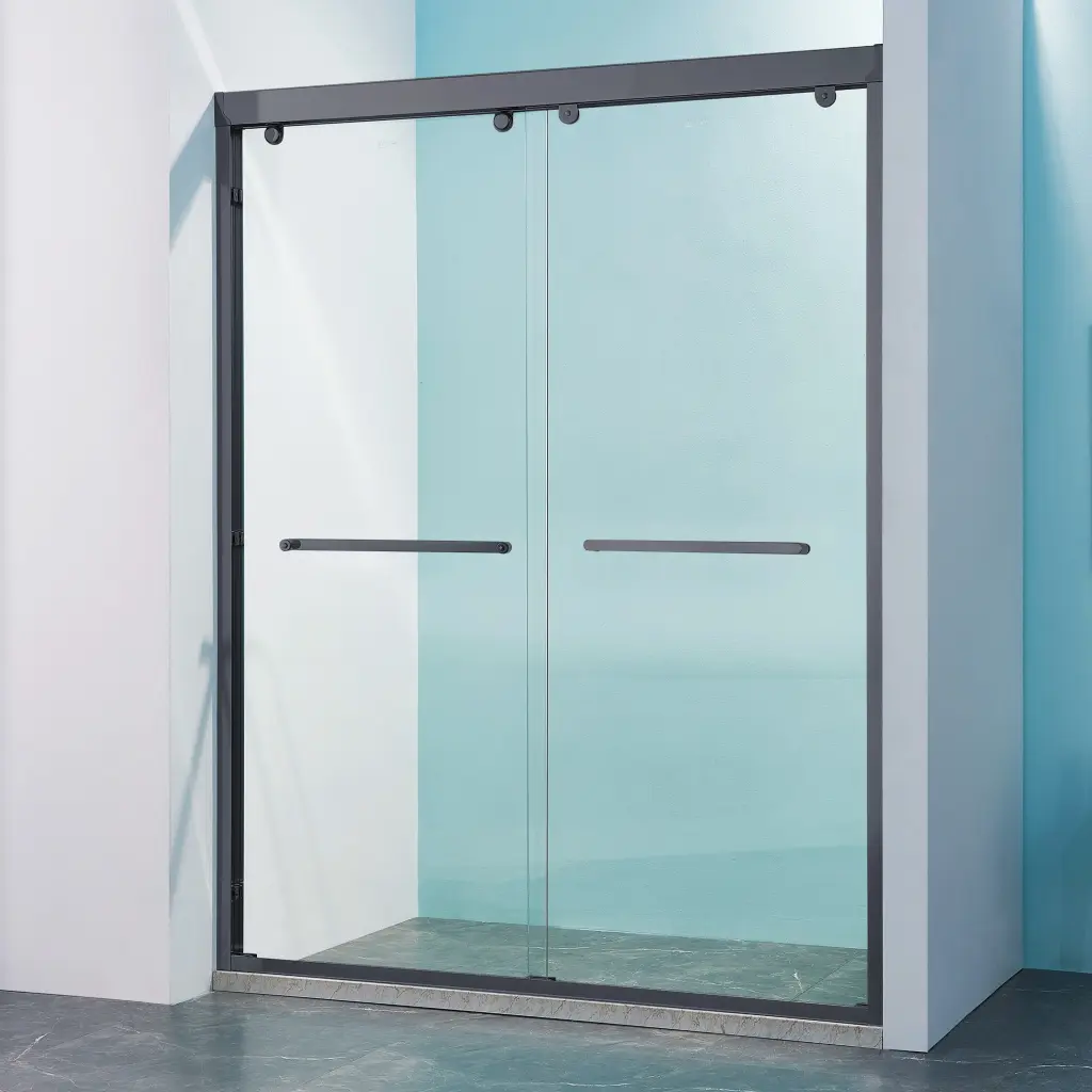 56-60 Inch Double Sliding Shower Door Aluminium Alloy Frame Matte Black Bathroom Upgrade rnb