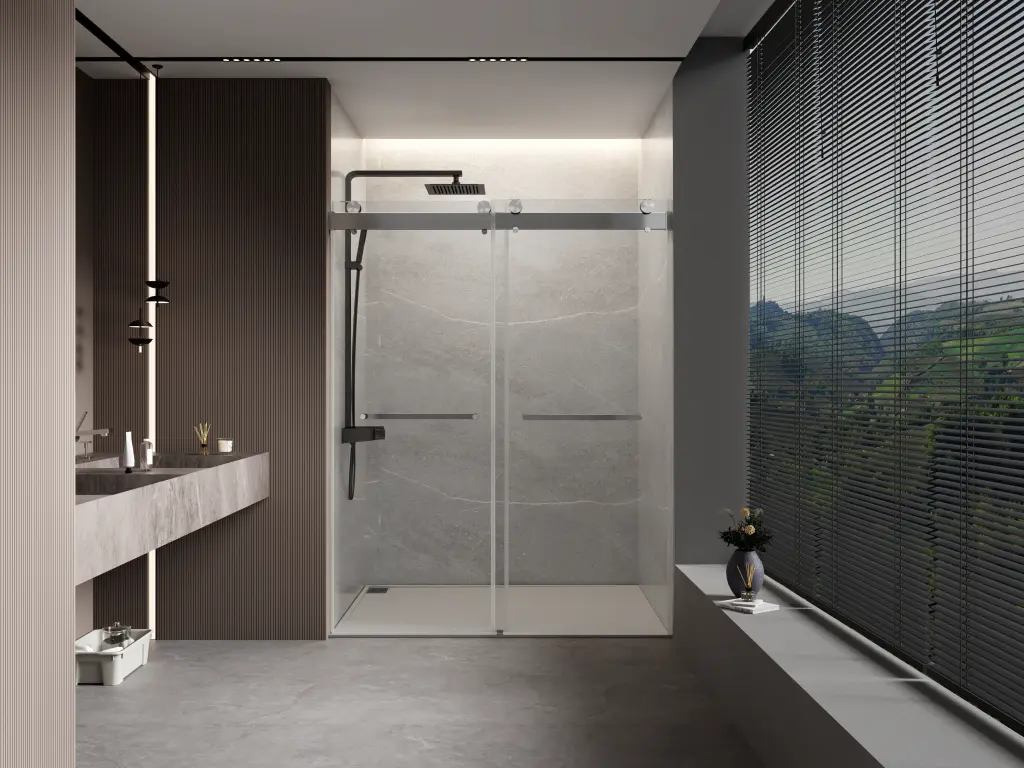 56 to 60 Inch W X 76 Inch H Double Sliding Frameless Soft Close Shower Door bathin