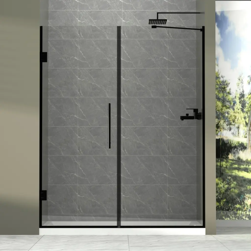 58 Inch Semi Frameless Double Hinges Shower Door Modern Bathroom Glass Door global