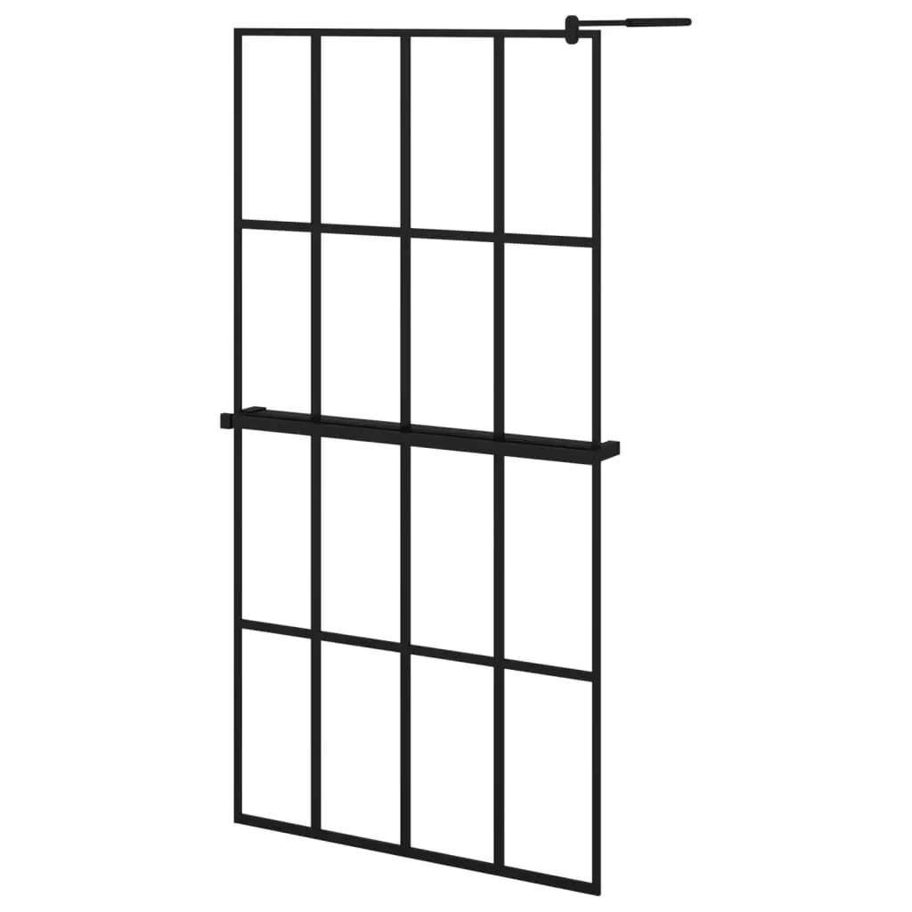 Walk- Shower Wall Shelf Black 39.4x76.8 Inch ESG Glass & Aluminum Bathroom Upgrade
