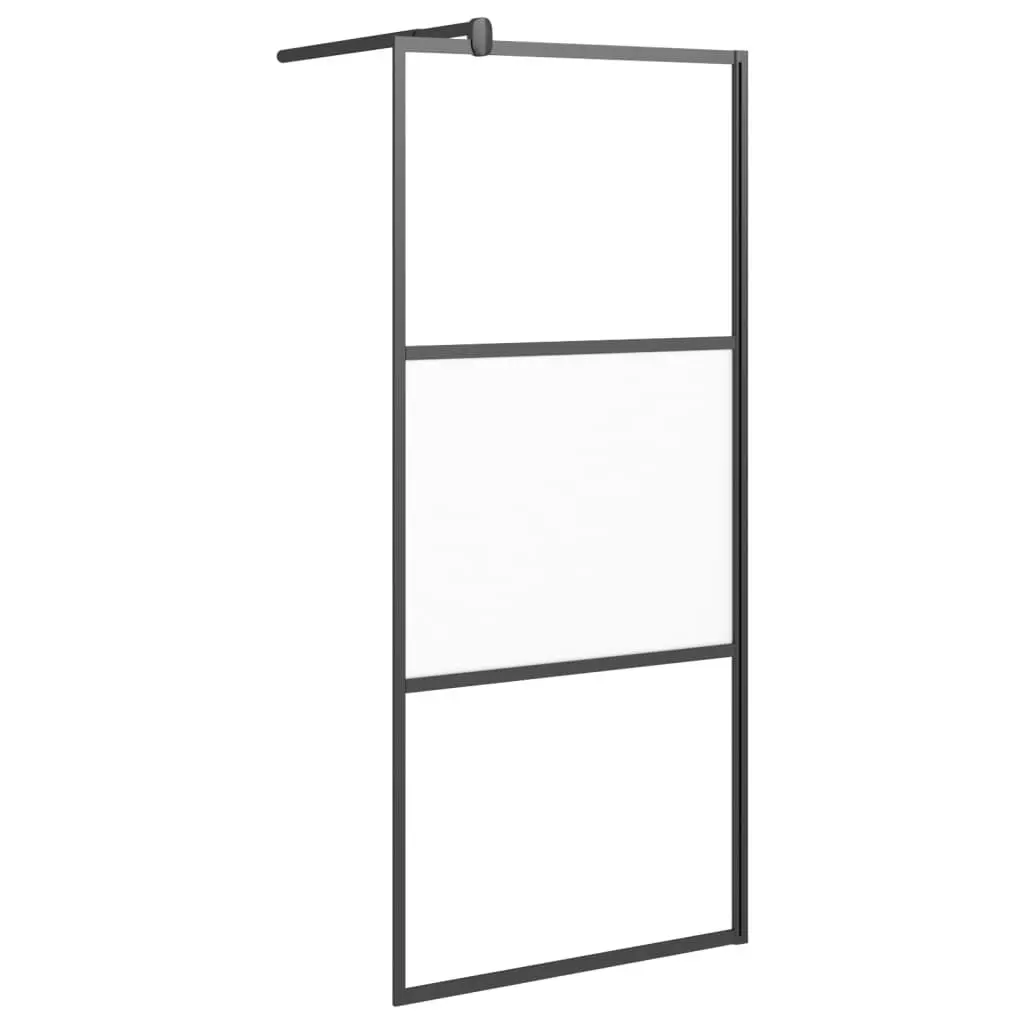 Walk- Shower Wall 35.4x76.8 Inch Half Frosted ESG Glass Black Bathroom Screen