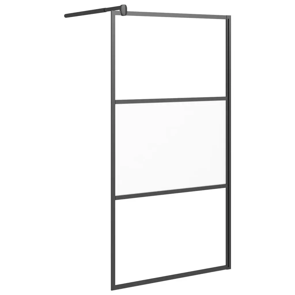 Walk- Shower Wall 39.4x76.8 Inch Half Frosted ESG Glass Black Bathroom Panel
