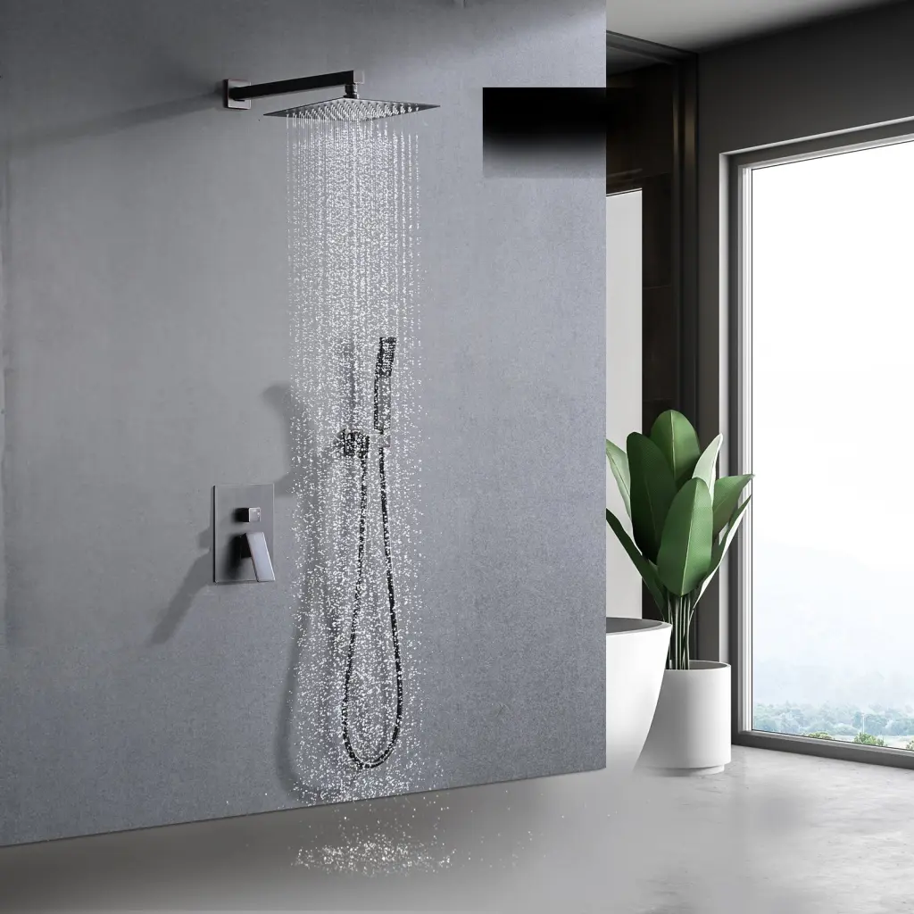 Shower System Faucet Bundle Set Wall Mounted 12 Inch Rainfall Showerhead rnb