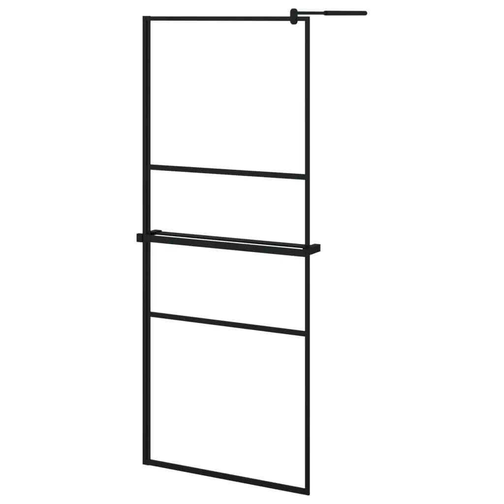 Walk- Shower Wall Shelf Black 31.5x76.8 ESG Glass and Aluminum Bathroom Upgrade