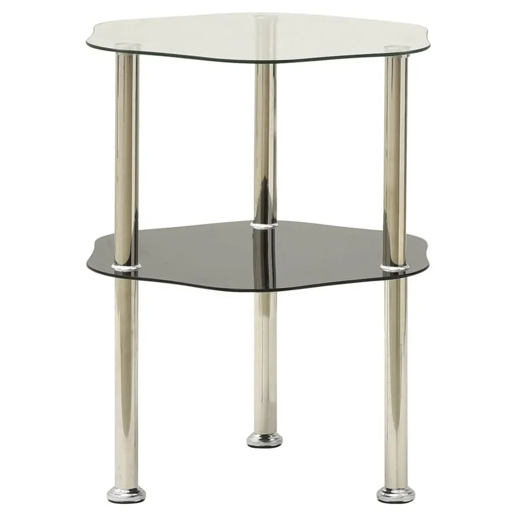 2-Tier Side Table Transparent & Black 15x15x19.7 Inches Tempered Glass