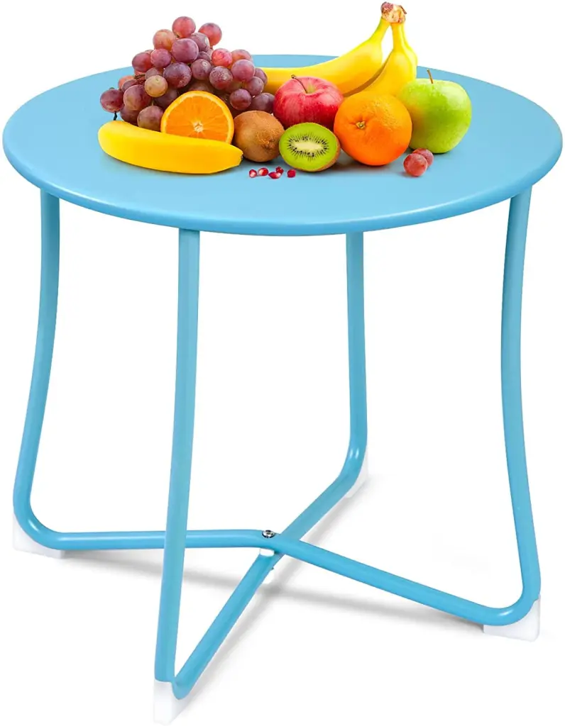 AMAGABELI Metal Patio Side Table 18x18 Heavy Duty Weather Resistant Outdoor Round Coffee Table Light Blue