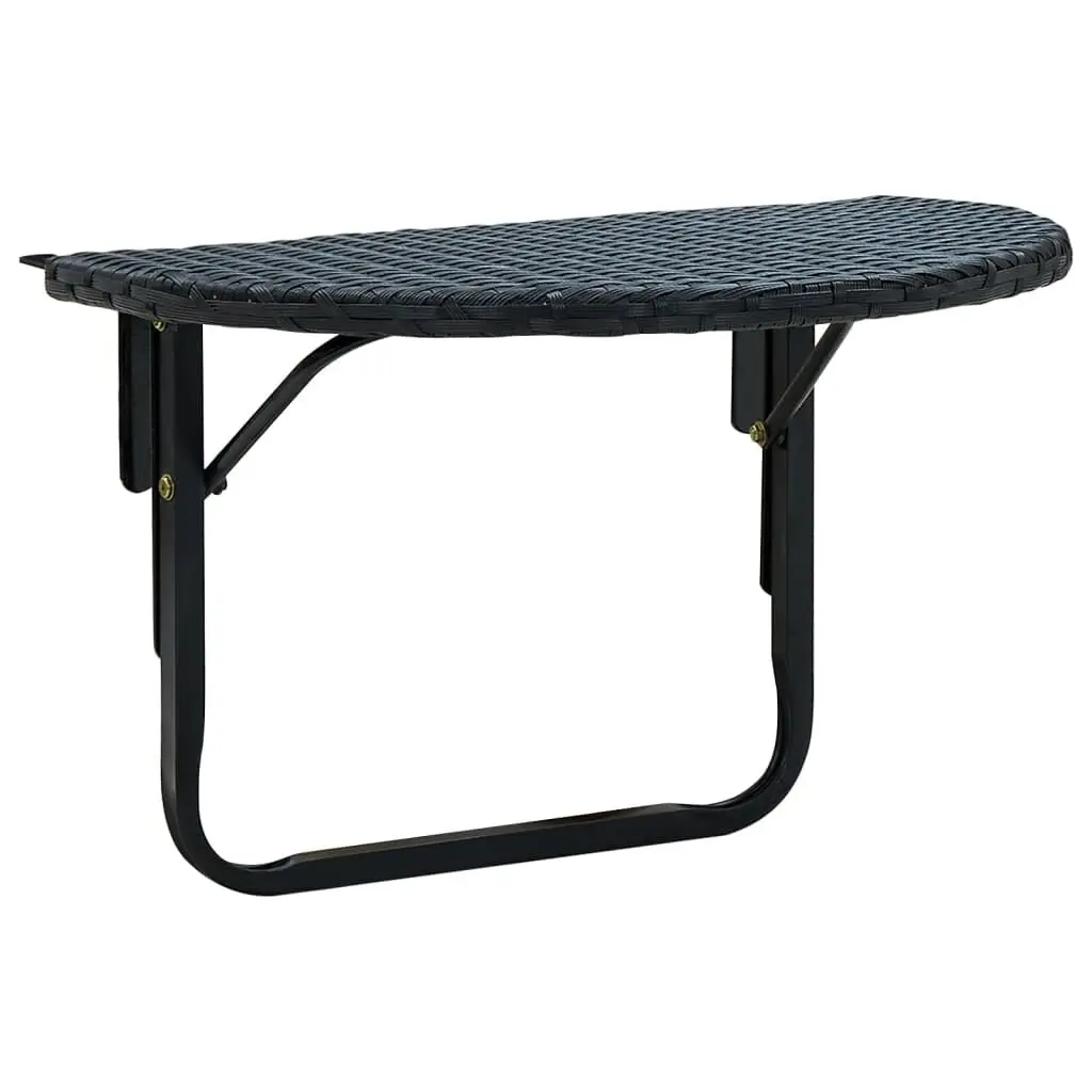Balcony Table 23.6x23.6x12.5 Inches Black Poly Rattan Outdoor Side Table