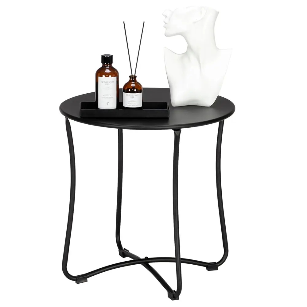 Bayhto 18 Inch Metal Countertop Small Round Table Wrought Iron Side Table Black Terrace