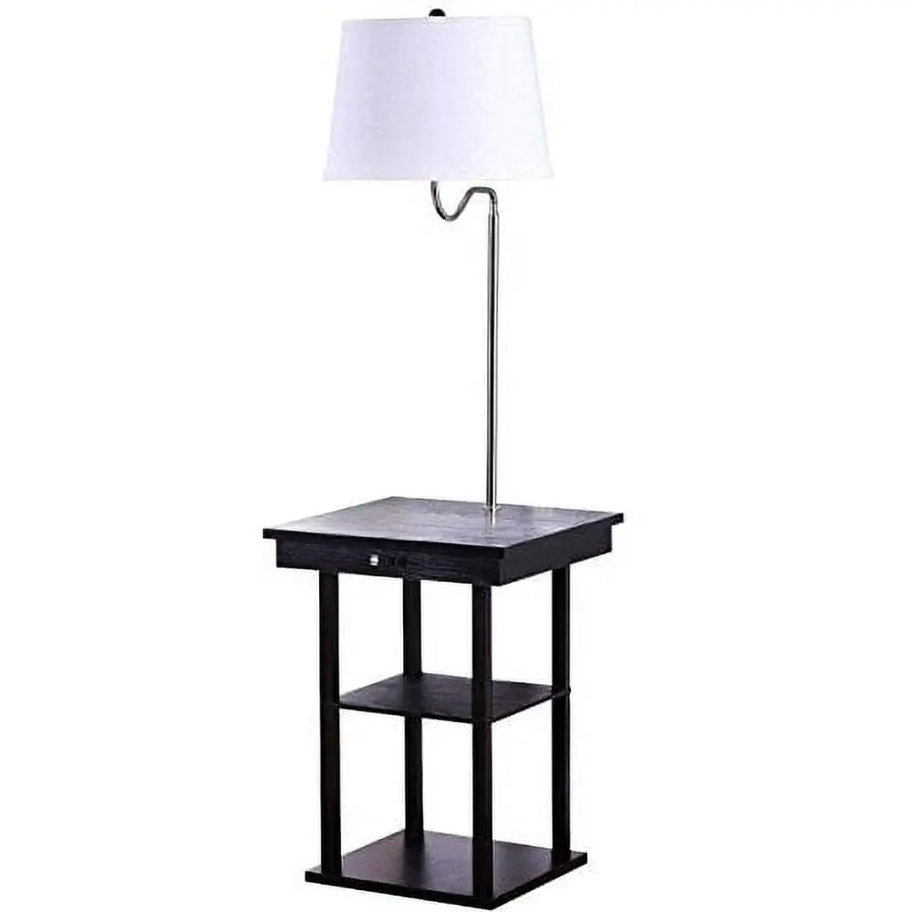 Brightech Madison Side Table LED Lamp Combo USB Port Modern End Table Black White Shade